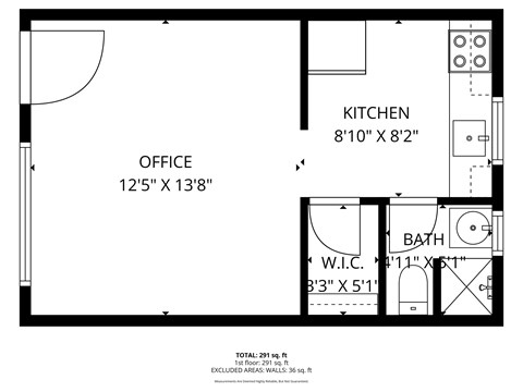 Floor plan for studio, 1 bath, 450 sqft